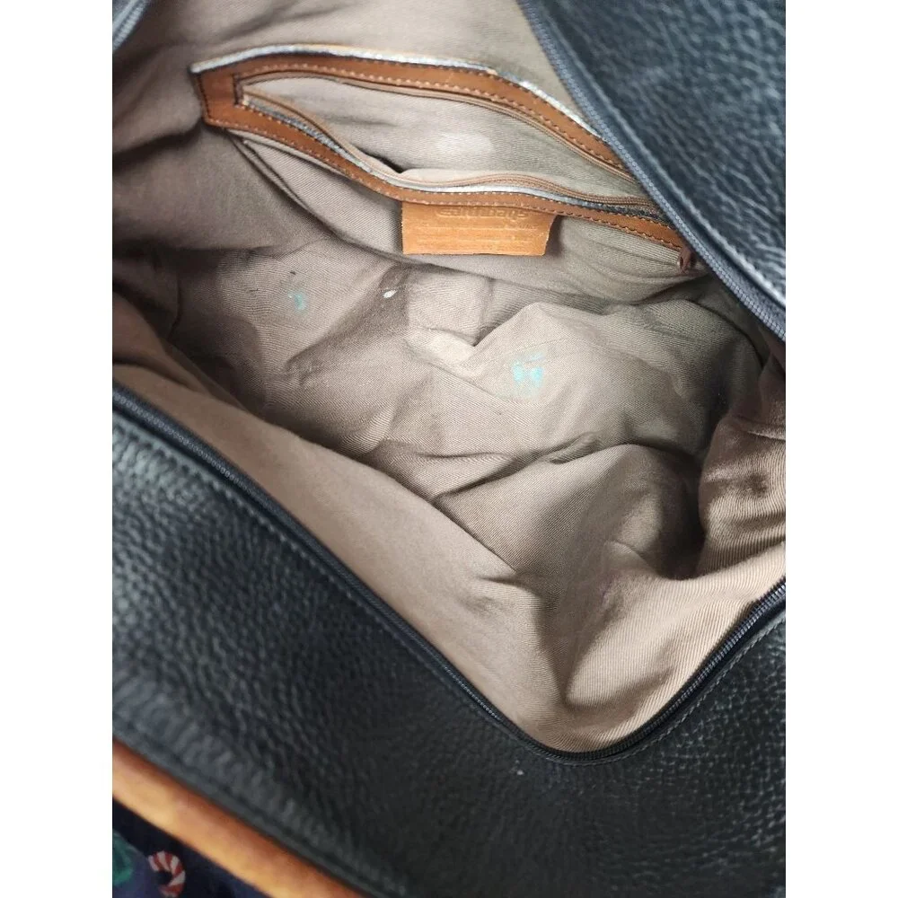 Earthbags Large Black & Brown Leather Tote / Messenger Bag